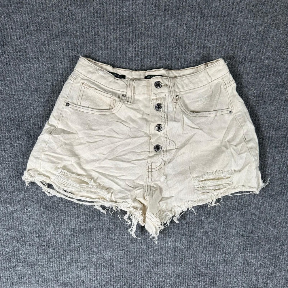 Wild Fable Shorts Womens Size 2 Cream Distressed High Rise Button Fly Cotton